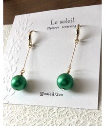 【Le soleil】エレガントgreen    スワロフスキーパールピアス(MA)
