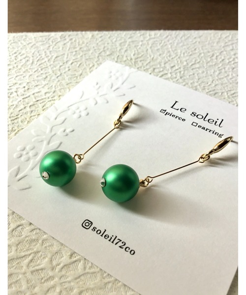 tone(トーン)の「【Le soleil】エレガントgreen スワロフスキーパールピアス(MA)(ピアス(両耳用)・レディース・グリーン・FREE)」の4枚目の写真