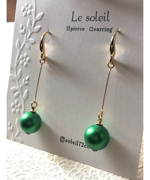 tone(トーン)の「【Le soleil】エレガントgreen スワロフスキーパールピアス(MA)(ピアス(両耳用)・レディース・グリーン・FREE)」の2枚目の写真