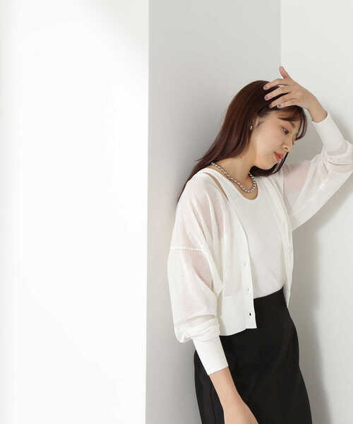 NATURAL BEAUTY BASIC(ナチュラルビューティーベーシック)の「◇クロップドシアーカーディガン(カーディガン/ボレロ・レディース・ブラック/ダークグリーン/ダークブラウン/オフホワイト・FREE)」の16枚目の写真