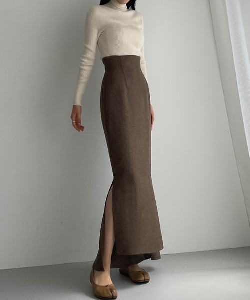 Louere（ルエレ）の「ハイウエストヘリンボーンスリットマーメイドスカート（スカート・レディース・ベージュ/ブラウン/ブラック/グレー・X-LARGE/SMALL/MEDIUM/LARGE）」の3枚目の写真