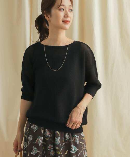 URBAN RESEARCH DOORS（アーバンリサーチドアーズ）の「ボートネックガータープルオーバー（ニット/セーター・レディース・ブラック/ブラウン・MEDIUM）」の6枚目の写真