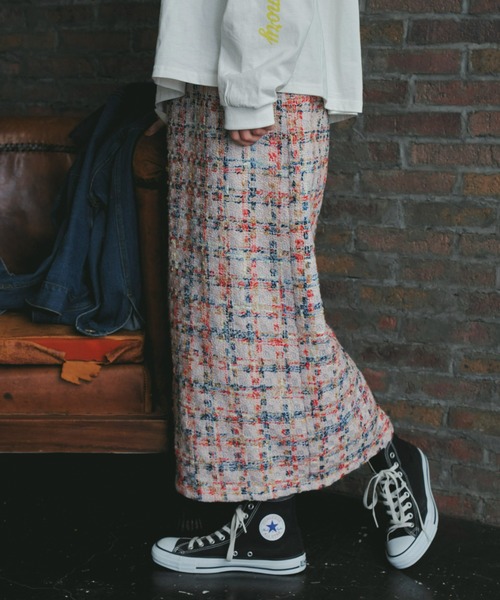 Unitage(ユニテージ)の「ツイードチェックロングスカート(スカート・レディース・ピンク/グリーン・MEDIUM/SMALL)」の12枚目の写真