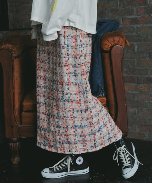 Unitage(ユニテージ)の「ツイードチェックロングスカート(スカート・レディース・ピンク/グリーン・MEDIUM/SMALL)」の16枚目の写真