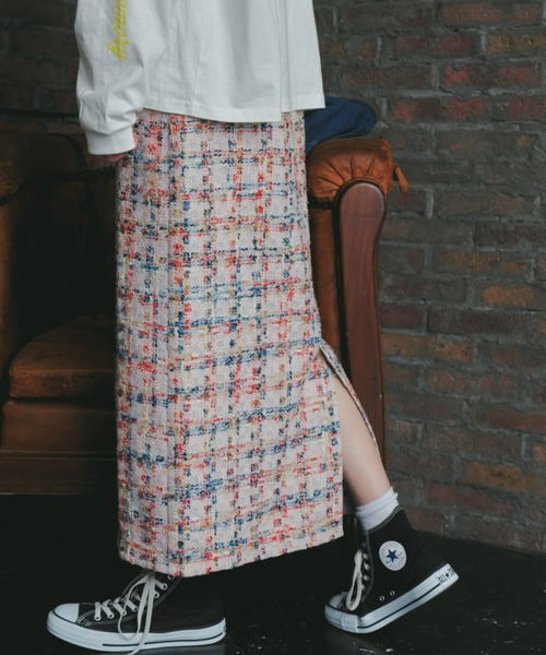 Unitage(ユニテージ)の「ツイードチェックロングスカート(スカート・レディース・ピンク/グリーン・MEDIUM/SMALL)」の14枚目の写真