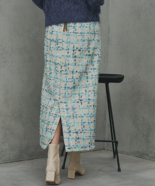 Unitage(ユニテージ)の「ツイードチェックロングスカート(スカート・レディース・ピンク/グリーン・MEDIUM/SMALL)」の6枚目の写真