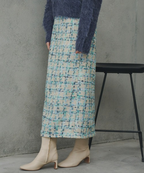 Unitage(ユニテージ)の「ツイードチェックロングスカート(スカート・レディース・ピンク/グリーン・MEDIUM/SMALL)」の5枚目の写真