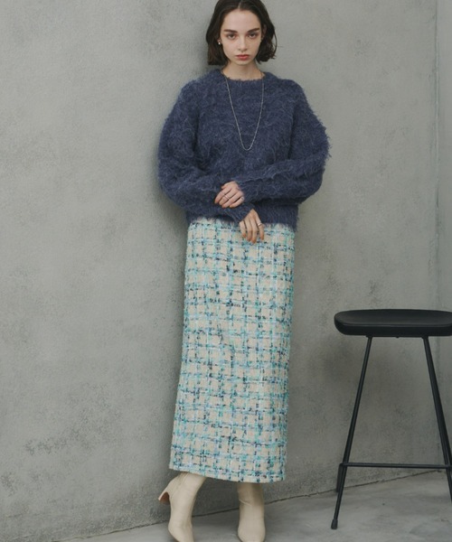 Unitage(ユニテージ)の「ツイードチェックロングスカート(スカート・レディース・ピンク/グリーン・MEDIUM/SMALL)」の10枚目の写真