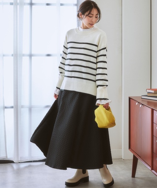 nissen（ニッセン）の「エンボス柄ロング丈フレアスカート（スカート・レディース・オフホワイト/ブルー/ブラック・LL/L/S/M）」の15枚目の写真