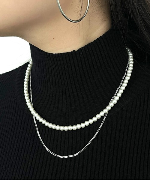 prose verse(プロズヴェール)の「パールXチェーン2連ネックレス(ネックレス・レディース・ゴールド/シルバー・フリ-)」の6枚目の写真