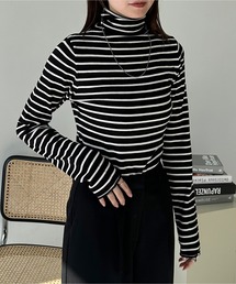 LE MORE | シンプルボーダータートルニット(ニット/セーター)