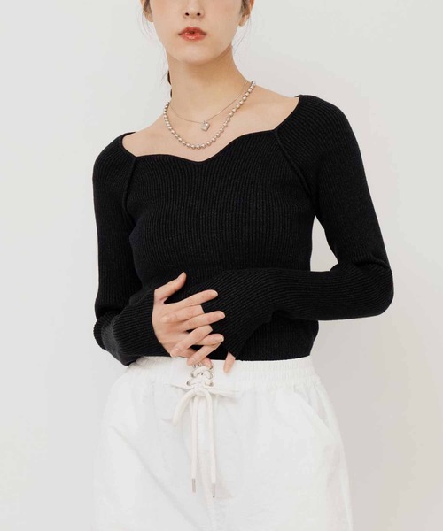 ANAP(アナップ)の「キーネックリブニットトップス(ニット/セーター・レディース・アイボリー/ブラック/ベージュ/ネイビー・FREE)」の3枚目の写真