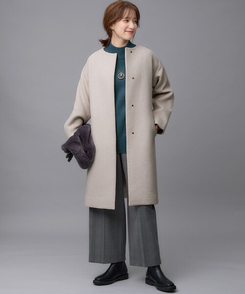 ANY（エニィ）の「【防風裏地】ウールブレンドノーカラーコート（ノーカラーコート・レディース・アイボリー系/ブラック系5/ブラウン系/グレー系・3/2）」の13枚目の写真