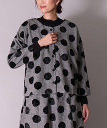 レディースのノーカラージャケット（ドット柄）ファッション通販