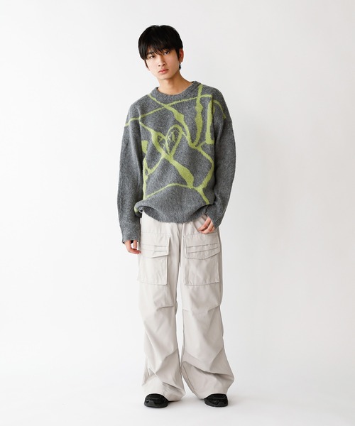 Theater code(シアターコード)の「▲front flap wide cargo pant/フロントフラップ ワイド カーゴパンツ(カーゴパンツ・メンズ・ブラック/オフホワイト・2/3)」の4枚目の写真
