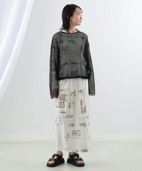 Ray BEAMS（レイビームス）の「Ray BEAMS / ニュースペーパー プリント スカート（スカート・レディース・ベージュ/ブルー系その他3・ONE SIZE）」の3枚目の写真