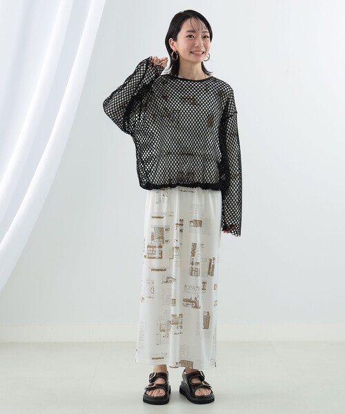 Ray BEAMS（レイビームス）の「Ray BEAMS / ニュースペーパー プリント スカート（スカート・レディース・ベージュ/ブルー系その他3・ONE SIZE）」の4枚目の写真