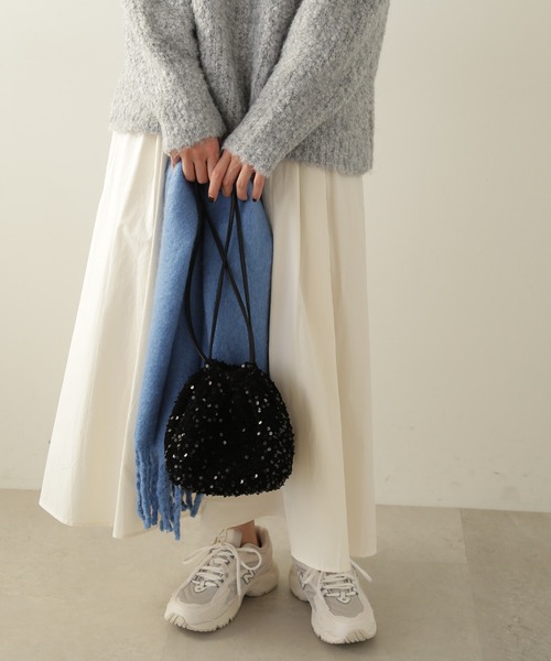 N.（N. Natural Beauty Basic）（エヌエヌナチュラルビューティーベーシック）の「◆フリンジストール（ストール/ショール・レディース・オフホワイト/グレイッシュベージュ/ブルー・ﾌﾘ-）」の3枚目の写真