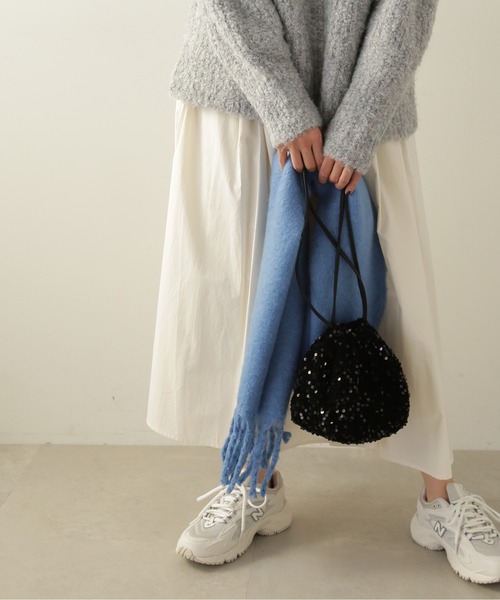 N.（N. Natural Beauty Basic）（エヌエヌナチュラルビューティーベーシック）の「◆フリンジストール（ストール/ショール・レディース・オフホワイト/グレイッシュベージュ/ブルー・ﾌﾘ-）」の6枚目の写真