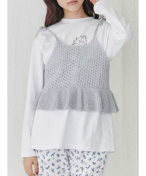 merry jenny（メリージェニー）の「twinkleニットリボンビスチェ（キャミソール・レディース・ブラック/シルバー/オフホワイト・FREE）」の3枚目の写真