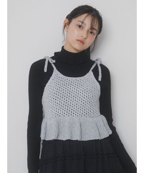 merry jenny（メリージェニー）の「twinkleニットリボンビスチェ（キャミソール・レディース・ブラック/シルバー/オフホワイト・FREE）」の7枚目の写真