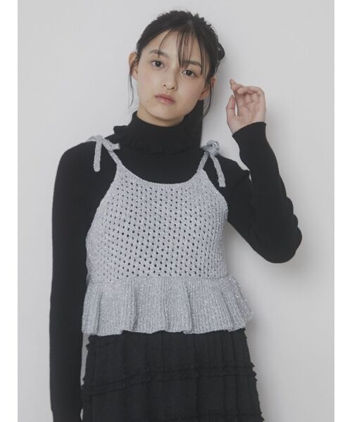 merry jenny（メリージェニー）の「twinkleニットリボンビスチェ（キャミソール・レディース・ブラック/シルバー/オフホワイト・FREE）」の13枚目の写真