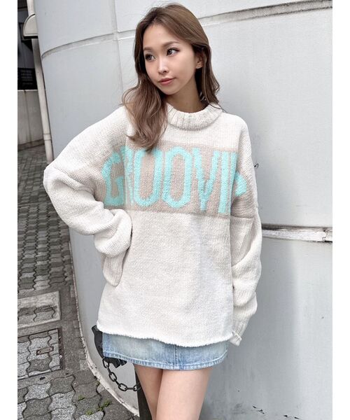 GYDA（ジェイダ）の「GROOVING モール ニット トップス（ニット/セーター・レディース・アイボリー/チャコールグレー/ラベンダー・FREE）」の4枚目の写真