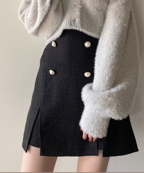 one way(ワンウェイ)の「ツイードスリットミニスカパン(スカート・レディース・ブラック/ブラック系その他/ホワイト系その他・FREE)」の1枚目の写真