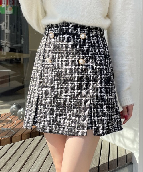 one way(ワンウェイ)の「ツイードスリットミニスカパン(スカート・レディース・ブラック/ブラック系その他/ホワイト系その他・FREE)」の4枚目の写真