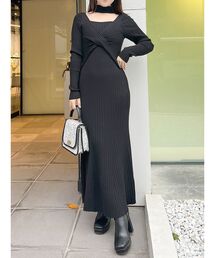 MERCURYDUO | 2WAYランダムリブビスチェ風マーメイドニットワンピース(ワンピース)