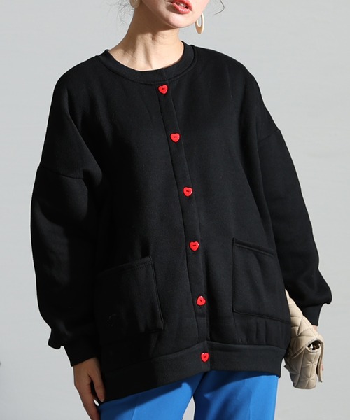 Sawa a la mode(サワアラモード)の「裏起毛ハートボタンカーディガン(カーディガン/ボレロ・レディース・ブラック・FREE)」の1枚目の写真