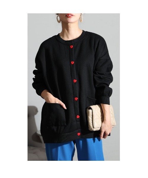 Sawa a la mode(サワアラモード)の「裏起毛ハートボタンカーディガン(カーディガン/ボレロ・レディース・ブラック・FREE)」の7枚目の写真