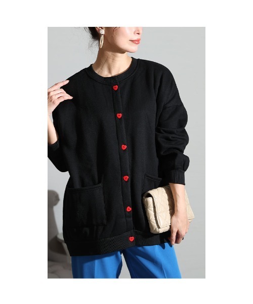Sawa a la mode(サワアラモード)の「裏起毛ハートボタンカーディガン(カーディガン/ボレロ・レディース・ブラック・FREE)」の13枚目の写真