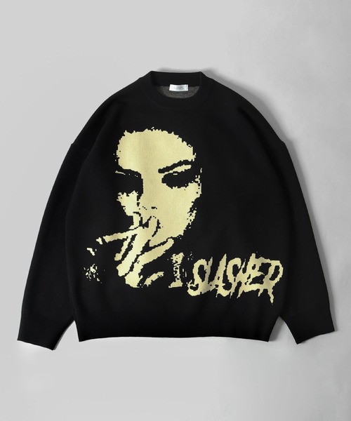 NILWAY（ニルウェイ）の「SMOKING SLASHER ジャガードパーソン オーバーニット（ニット/セーター・メンズ・ブラック/グレー・FREE）」の9枚目の写真