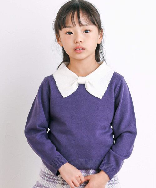 【セール】リボンカラーニットプルオーバー(90~150cm)（ニット/セーター）｜BeBe（ベベ）