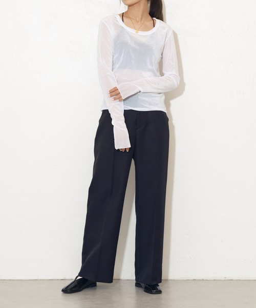 Lui's(ルイス)の「ベロアメッシュ2wayトップス(Tシャツ/カットソー・レディース・グレー/オフホワイト/ピンク/グレイッシュベージュ・FREE)」の9枚目の写真