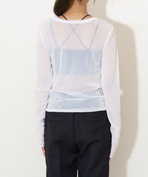 Lui's(ルイス)の「ベロアメッシュ2wayトップス(Tシャツ/カットソー・レディース・グレー/オフホワイト/ピンク/グレイッシュベージュ・FREE)」の16枚目の写真