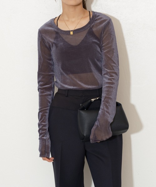 Lui's(ルイス)の「ベロアメッシュ2wayトップス(Tシャツ/カットソー・レディース・グレー/オフホワイト/ピンク/グレイッシュベージュ・FREE)」の13枚目の写真