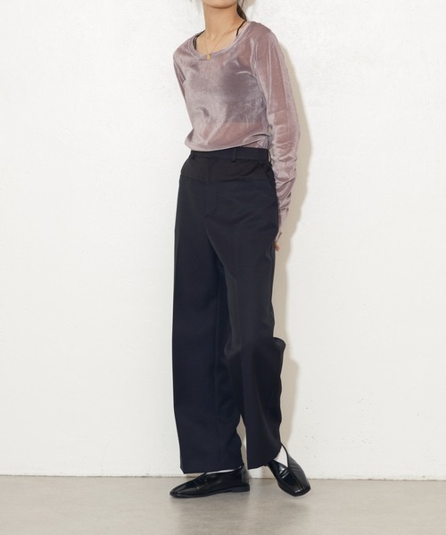 Lui's(ルイス)の「ベロアメッシュ2wayトップス(Tシャツ/カットソー・レディース・グレー/オフホワイト/ピンク/グレイッシュベージュ・FREE)」の12枚目の写真