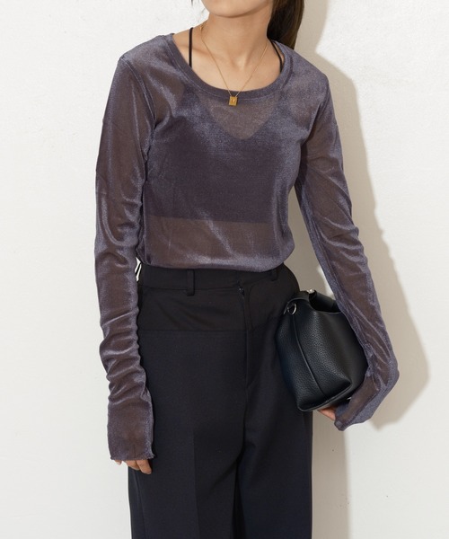 Lui's(ルイス)の「ベロアメッシュ2wayトップス(Tシャツ/カットソー・レディース・グレー/オフホワイト/ピンク/グレイッシュベージュ・FREE)」の7枚目の写真