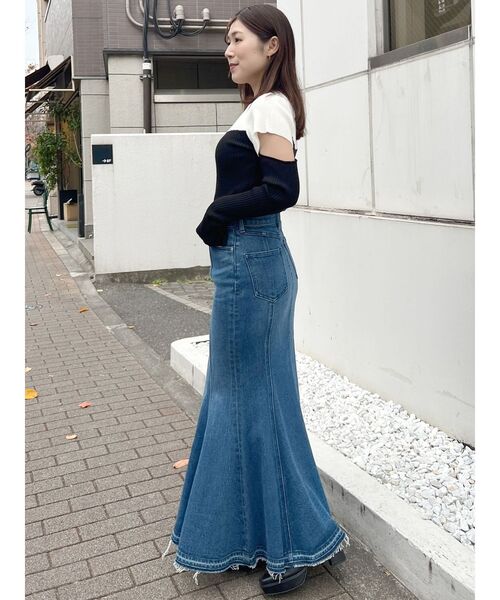 MERCURYDUO（マーキュリーデュオ）の「バイカラータイトニット（ニット/セーター・レディース・ブラック/チャコールグレー/ブラウン・FREE）」の19枚目の写真