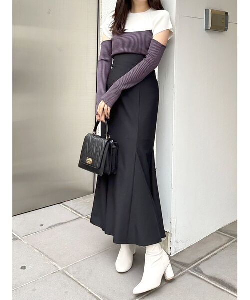 MERCURYDUO（マーキュリーデュオ）の「バイカラータイトニット（ニット/セーター・レディース・ブラック/チャコールグレー/ブラウン・FREE）」の15枚目の写真