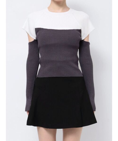 MERCURYDUO（マーキュリーデュオ）の「バイカラータイトニット（ニット/セーター・レディース・ブラック/チャコールグレー/ブラウン・FREE）」の12枚目の写真