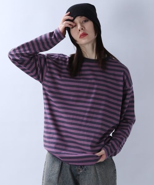 JEANASIS(ジーナシス)の「ボーダーテンジクロンTEE/104704(Tシャツ/カットソー・レディース・ホワイト系その他/パープル系その他/ネイビー系・FREE)」の3枚目の写真