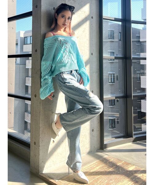 GYDA（ジェイダ）の「2WAYメッシュスリーブブリーチニットトップス（カーディガン/ボレロ・レディース・ピンク/ライトブルー/ネイビー・FREE）」の7枚目の写真