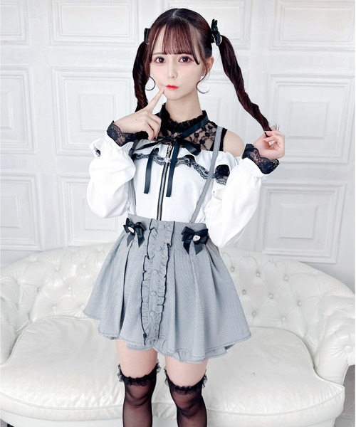 MA*RS(アメーバーマーズ)の「肩開きフリルスライダーブラウス(シャツ/ブラウス・レディース・ピンク/ホワイト/ブラック/ホワイト×ピンク・FREE)」の7枚目の写真