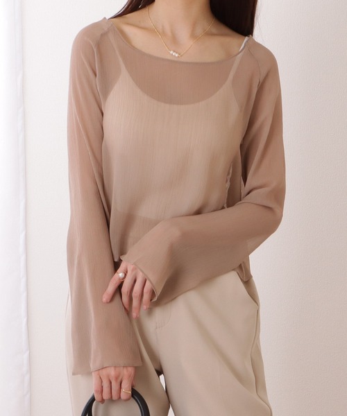 Lace Ladies(レースレディース)の「ボートネック コンパクト シアー フレア プルオーバー(Tシャツ/カットソー・レディース・ベージュ/ブラック/ピンク/ホワイト/ミント・XL/M/S)」の3枚目の写真