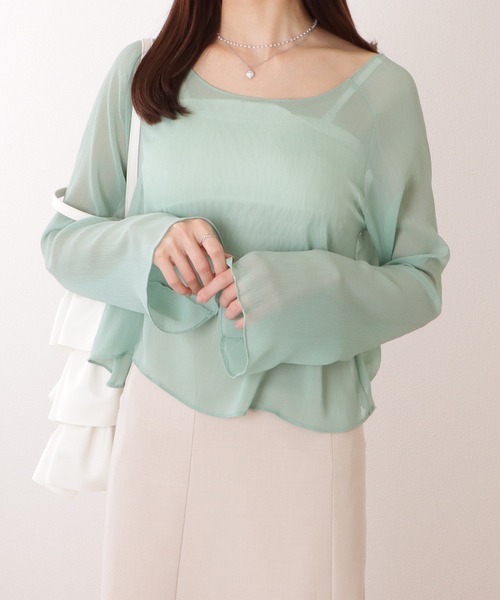 Lace Ladies(レースレディース)の「ボートネック コンパクト シアー フレア プルオーバー(Tシャツ/カットソー・レディース・ベージュ/ブラック/ピンク/ホワイト/ミント・XL/M/S)」の4枚目の写真