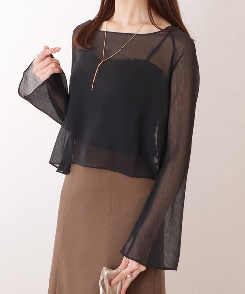 Lace Ladies(レースレディース)の「ボートネック コンパクト シアー フレア プルオーバー(Tシャツ/カットソー・レディース・ベージュ/ブラック/ピンク/ホワイト/ミント・XL/M/S)」の6枚目の写真