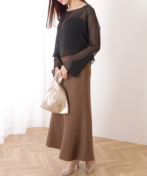 Lace Ladies(レースレディース)の「ボートネック コンパクト シアー フレア プルオーバー(Tシャツ/カットソー・レディース・ベージュ/ブラック/ピンク/ホワイト/ミント・XL/M/S)」の7枚目の写真